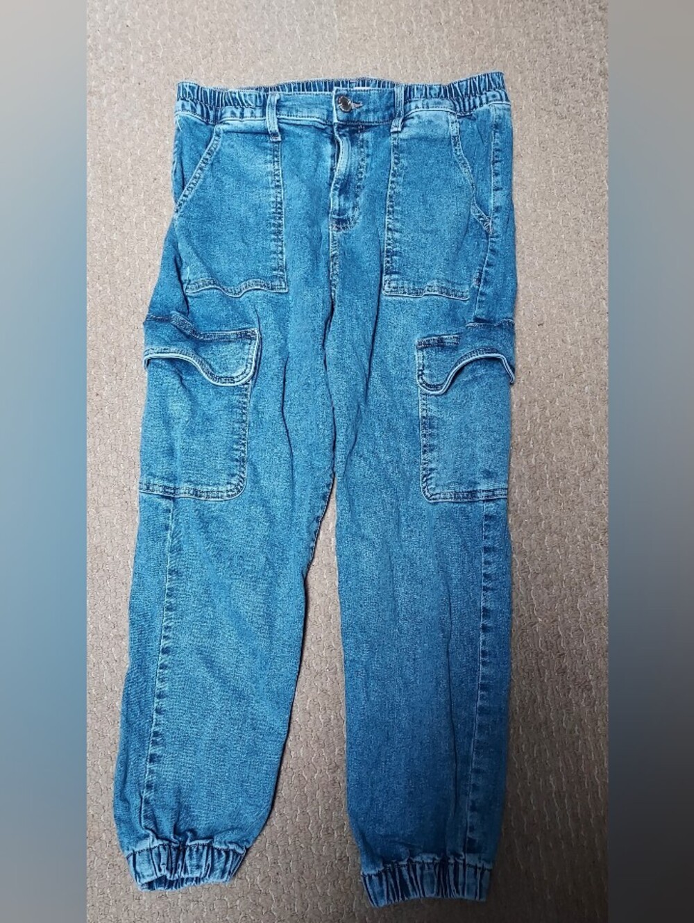 SO High Rise Mom Jeans Joggers Cargo Blue Denim Elastic Cuff Juniors 11 30W